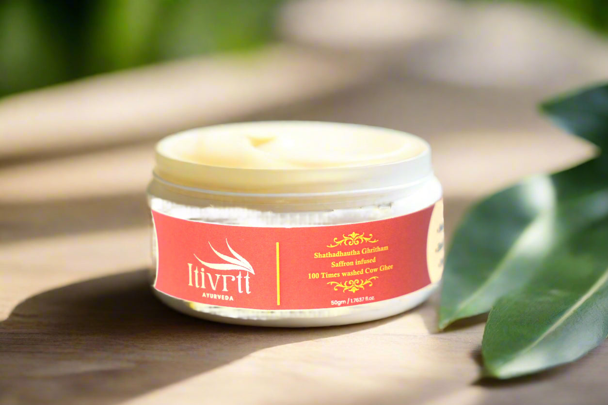 SHATADHAUTA GHRITHAM | Saffron infused 100 times washed cow ghee| Skin Repair Emollient|