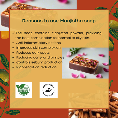 Natural soap bar| Manjistha soap bar| All skin types|